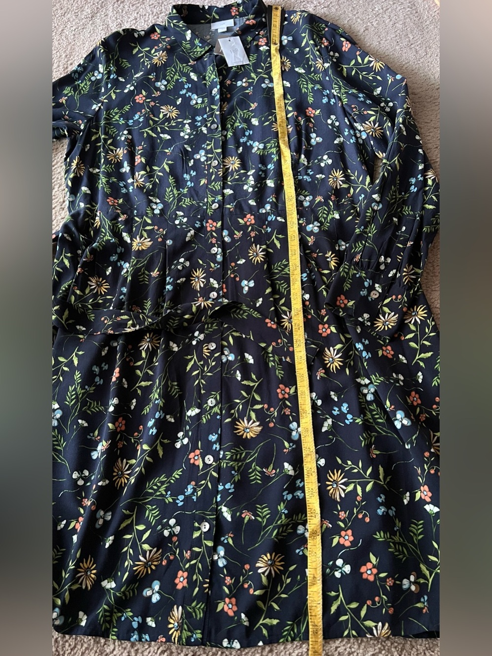 NWT J. Jill Navy Long-Sleeve Button DownFloral Shirt Dress Sz L Removable Belt - Picture 10 of 12